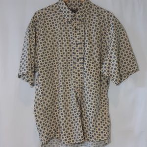 Short sleeve casual button up yellow / cream green